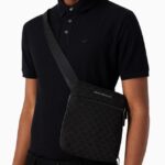 EMPORIO ARMANI MEN FLAT NYLON SHOULDER BAG WITH ALL OVER JACQUARD EAGLE BLACK - Image 2
