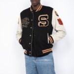 SCHOTT MEN TEDDY JACKET OXIDIZED COWHIDE LEATER BLACK/ OFF WHITE