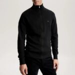 TOMMY HILFIGER MEN PIMA ORGANIC COTTON CASHMERE ZIP THRU CARDIGAN BLACK