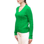 POLO RALPH LAUREN WOMAN CABLE-KNIT COTTON V-NECK JUMPER PREPPY GREEN - Image 2