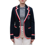 POLO RALPH LAUREN WOMEN GROSGRAIN-TRIM TERRY BLAZER NAVY BLUE