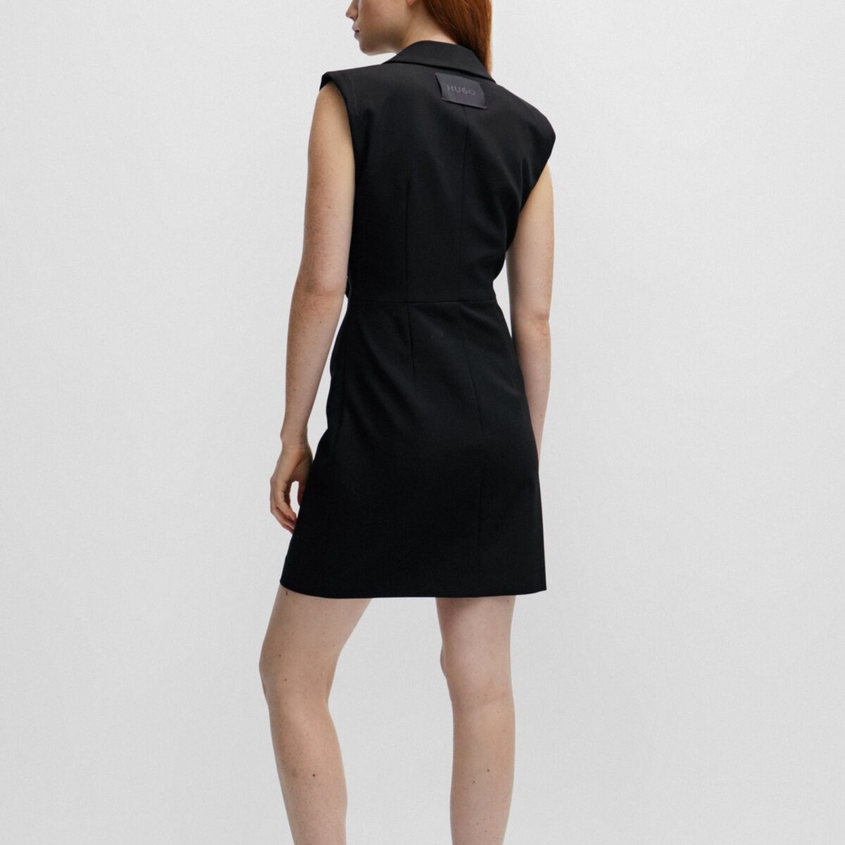 HUGO WOMAN KAMILIAS SLIM-FIT TAILORED DRESS WITH LAPELS AND LOGO PATCH BLACK - Image 5