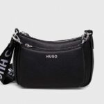 HUGO WOMAN BELL MULTI CROSS FAUX-LEATHER BAG WITH LOGO LETTERING BLACK