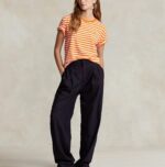 POLO RALPH LAUREN WOMAN  STRIPED ORGANIC COTTON CREWNECK TEE BRIGHT SIGNAL ORANGE/WHITE - Image 3