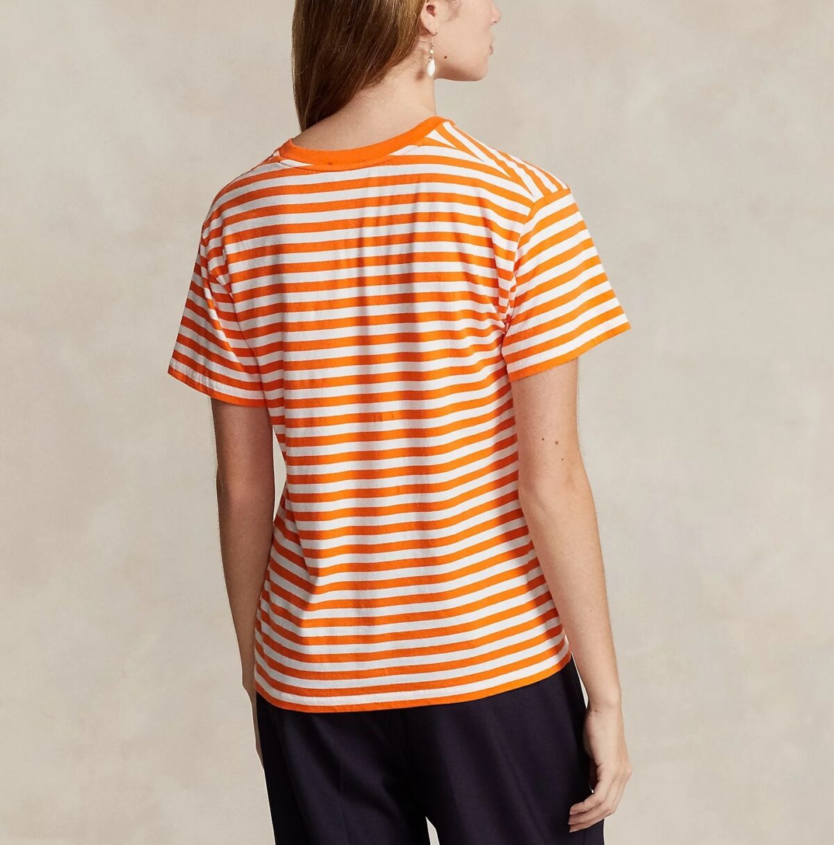 POLO RALPH LAUREN WOMAN  STRIPED ORGANIC COTTON CREWNECK TEE BRIGHT SIGNAL ORANGE/WHITE - Image 4