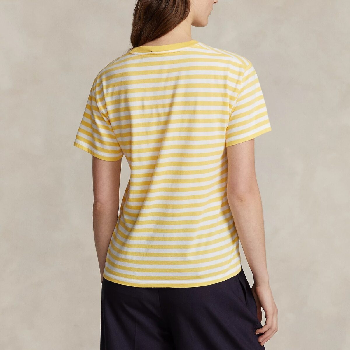 POLO RALPH LAUREN WOMAN  STRIPED ORGANIC COTTON CREWNECK TEE CHROME YELLOW/WHITE - Image 4