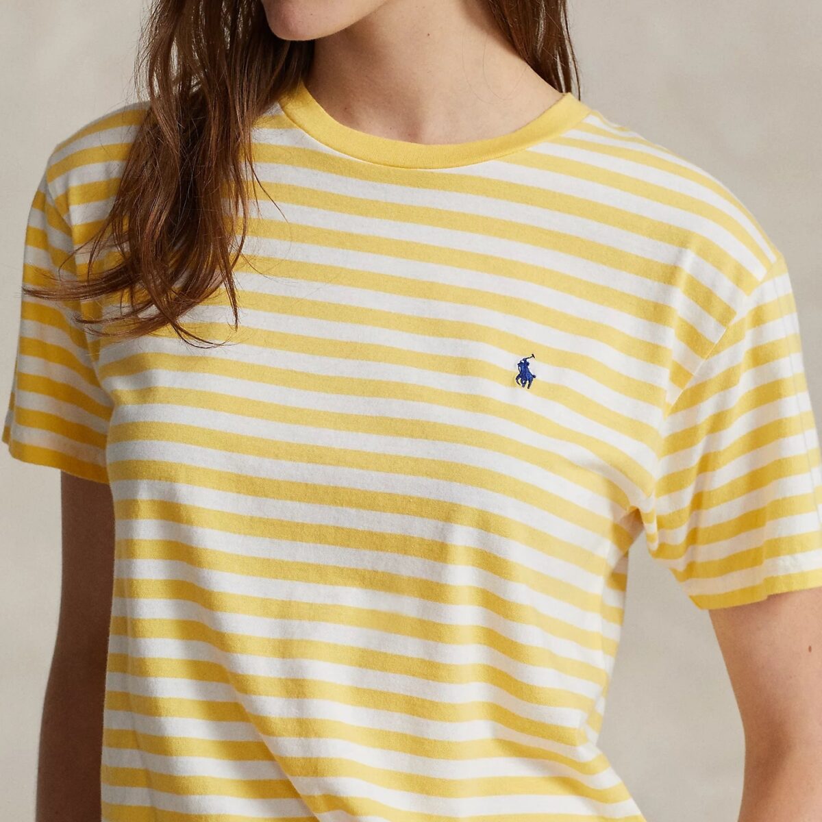 POLO RALPH LAUREN WOMAN  STRIPED ORGANIC COTTON CREWNECK TEE CHROME YELLOW/WHITE - Image 2