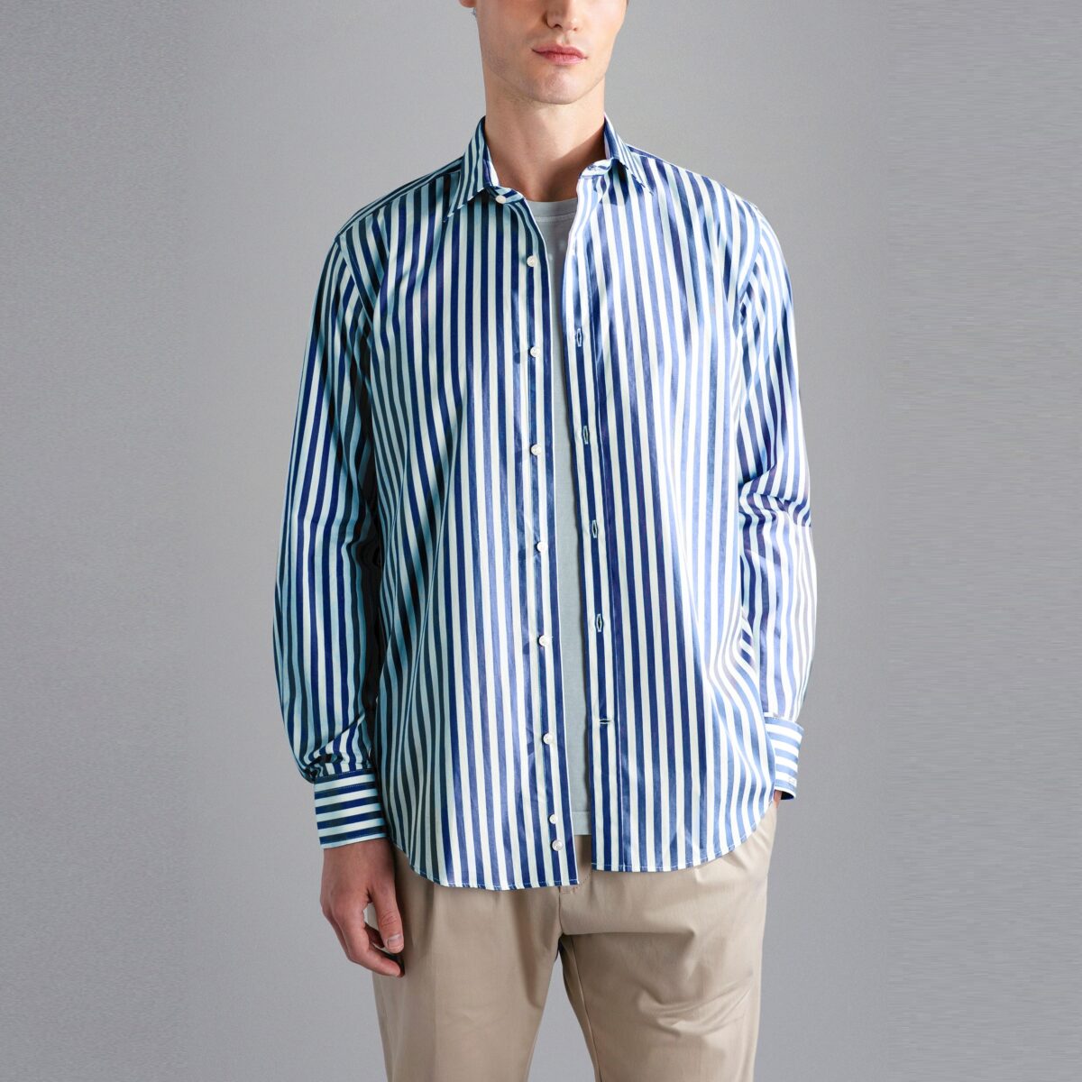 PAUL&SHARK MEN SOFT TOUCH COTTON SHIRT WHITE BLUE STRIPE - Image 6