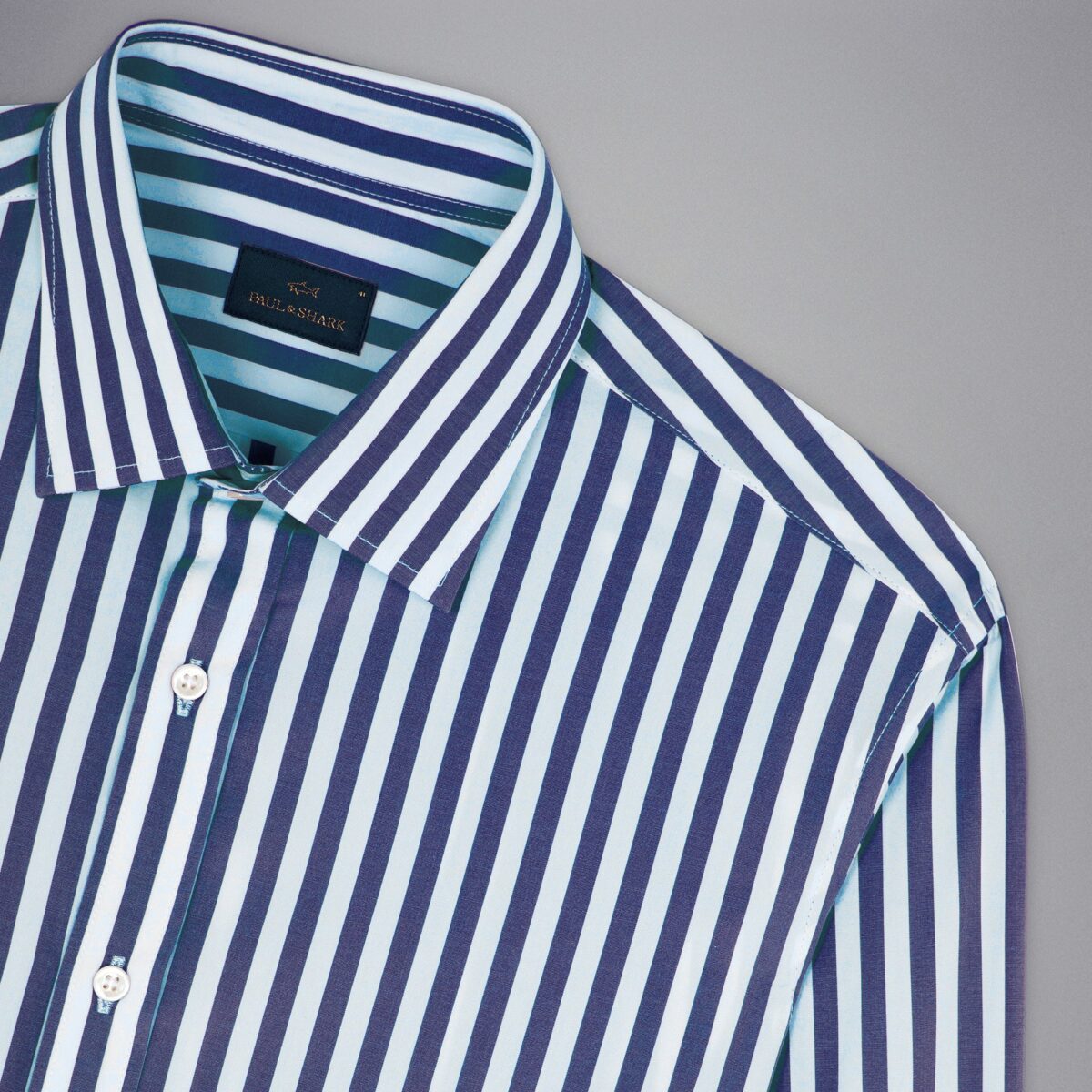 PAUL&SHARK MEN SOFT TOUCH COTTON SHIRT WHITE BLUE STRIPE - Image 2