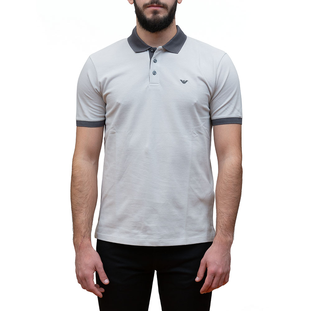 3D1FM1-1JTKZ-0646-1 EMPORIO ARMANI MEN MERCERISED PIQUÉ POLO SHIRT WITH MICRO EAGLE EMBROIDERY WHITE GRAY - Image 1