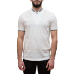 EMPORIO ARMANI MEN MERCERISED PIQUÉ POLO SHIRT WITH ZIP BOMBER JACKET COLLAR AND MICRO EAGLE EMBROIDERY WHITE
