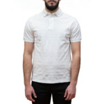 EMPORIO ARMANI MEN  JERSEY POLO SHIRT WITH ALL-OVER JACQUARD LETTERING WHITE