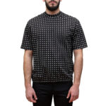 EMPORIO ARMANI MEN OVERSIZED JERSEY T-SHIRT WITH ALL-OVER PRINT AND ELASTICATED HEM BLACK LOGO