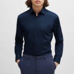 HUGO MEN C KENNO SLIM-FIT SHIRT IN EASY-IRON COTTON POPLIN NAVY BLUE