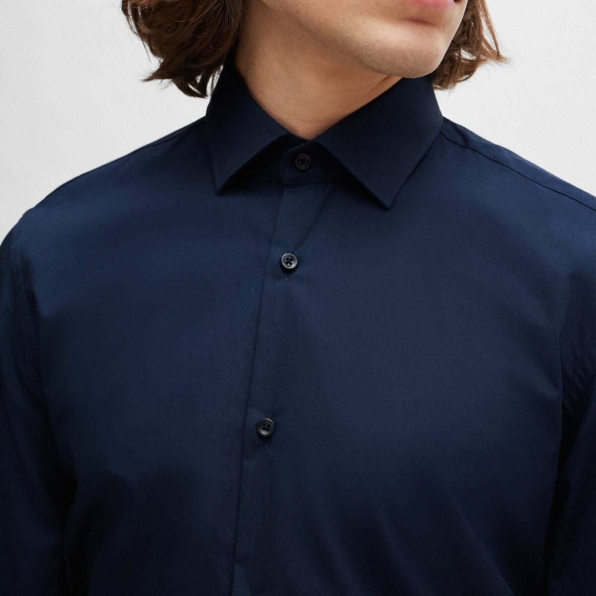 HUGO MEN C KENNO SLIM-FIT SHIRT IN EASY-IRON COTTON POPLIN NAVY BLUE - Image 2