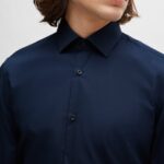 HUGO MEN C KENNO SLIM-FIT SHIRT IN EASY-IRON COTTON POPLIN NAVY BLUE - Image 2