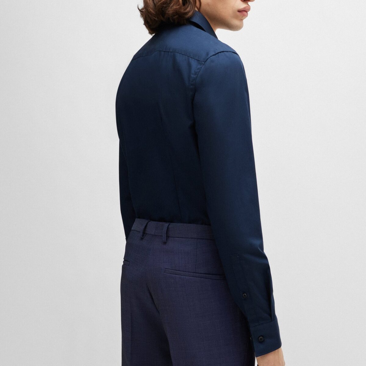 HUGO MEN C KENNO SLIM-FIT SHIRT IN EASY-IRON COTTON POPLIN NAVY BLUE - Image 3