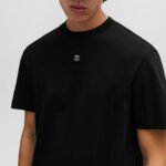 HUGO MEN INTERLOCK-COTTON REGULAR-FIT T-SHIRT DALILE WITH STACKED LOGO BLACK - Image 2