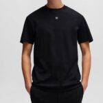 HUGO MEN INTERLOCK-COTTON REGULAR-FIT T-SHIRT DALILE WITH STACKED LOGO BLACK