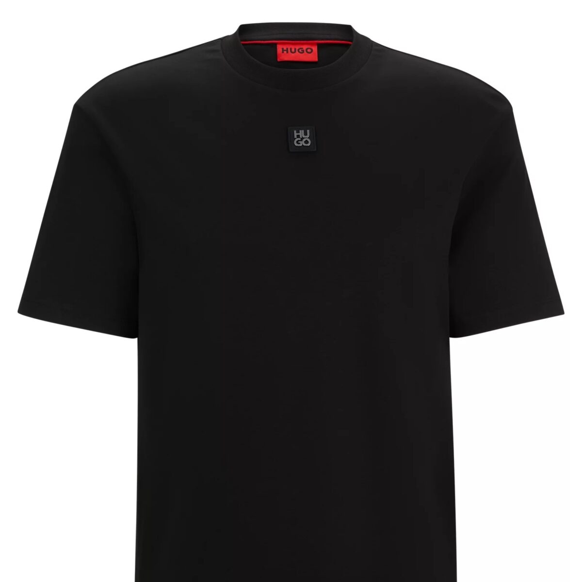 HUGO MEN INTERLOCK-COTTON REGULAR-FIT T-SHIRT DALILE WITH STACKED LOGO BLACK - Image 4