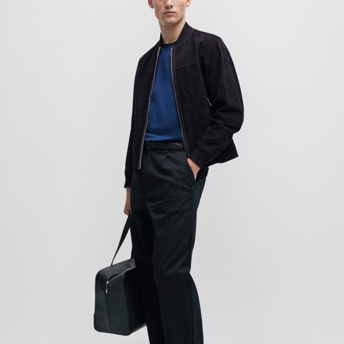 HUGO MEN REGULAR-FIT JACKET WITH RIBBED CUFFS IN SUEDE NAVY BLUE - Image 5