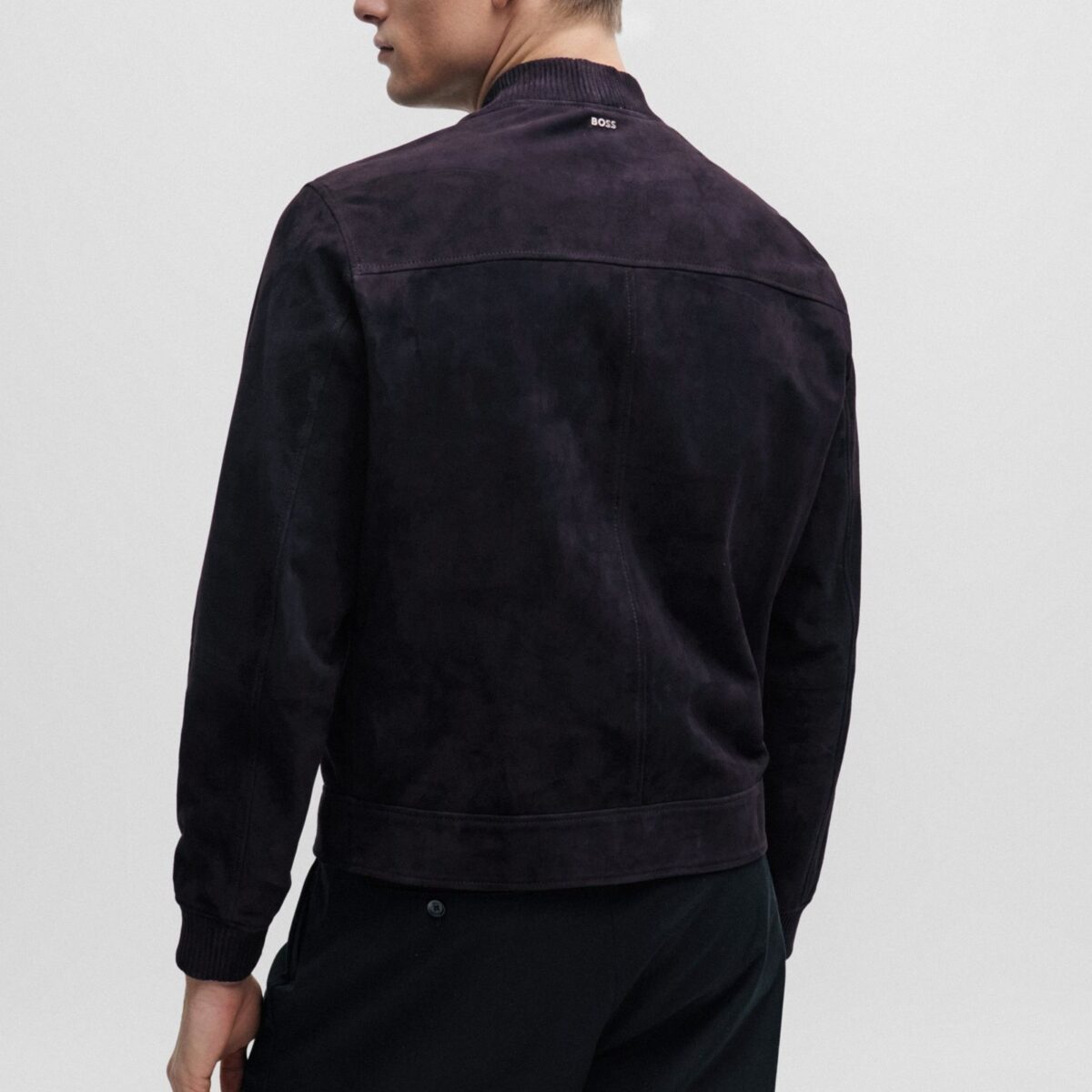 HUGO MEN REGULAR-FIT JACKET WITH RIBBED CUFFS IN SUEDE NAVY BLUE - Image 4