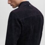 HUGO MEN REGULAR-FIT JACKET WITH RIBBED CUFFS IN SUEDE NAVY BLUE - Image 3