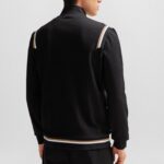 BOSS MEN COTTON-BLEND ZIP-UP SWEATSHIRT WITH SIGNATURE-STRIPE TRIMS BLACK - Image 3