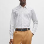 BOSS MEN S LIAM KENT REGULAR-FIT SHIRT IN PRINTED OXFORD COTTON WHITE