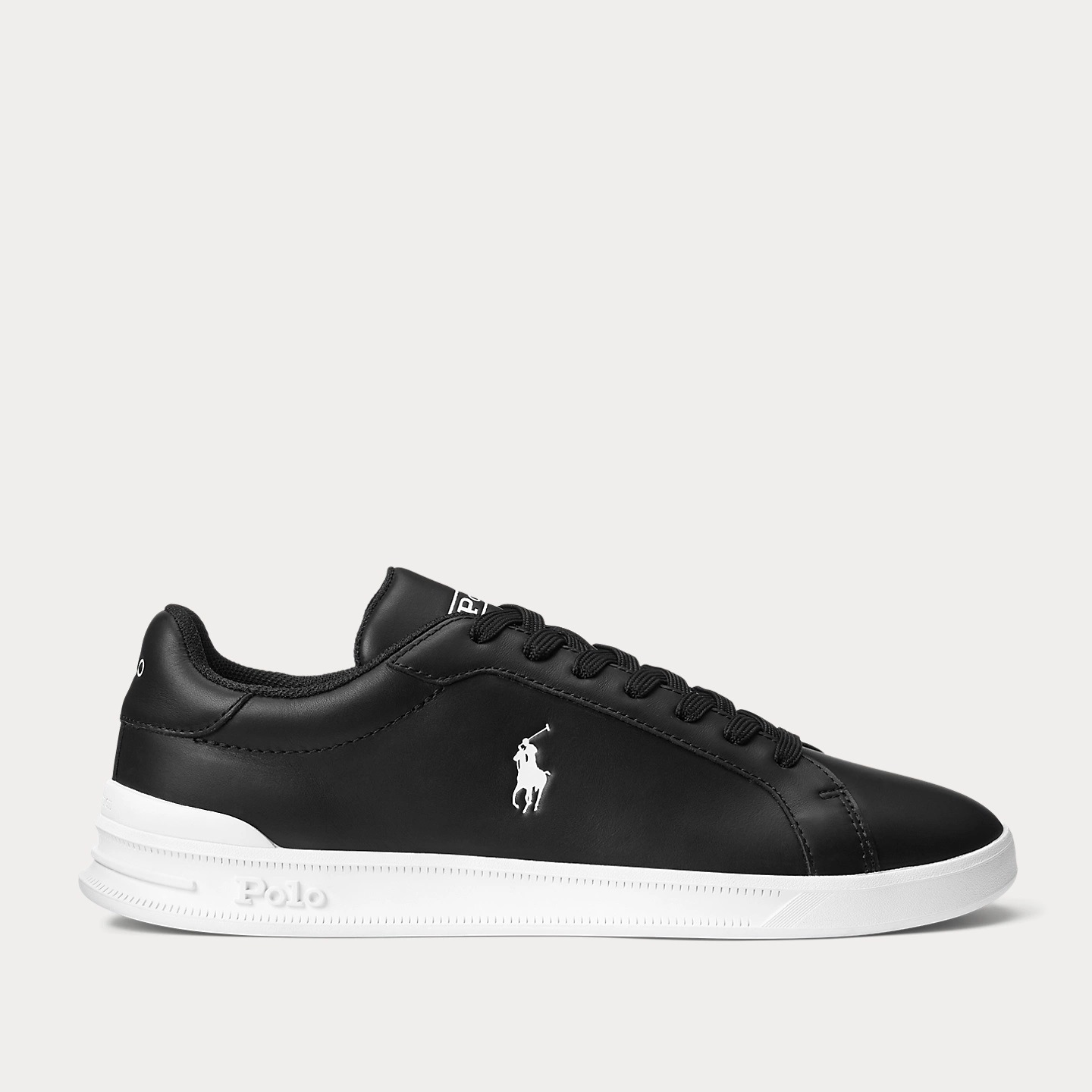 809845109009-3 POLO RALPH LAUREN MEN HERITAGE COURT II LEATHER TRAINER BLACK/WHITE PP - Image 1