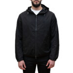EMPORIO ARMANI EA7 MEN HOODED, WATER-REPELLENT NYLON BLOUSON WITH LOGO PATCH BLACK
