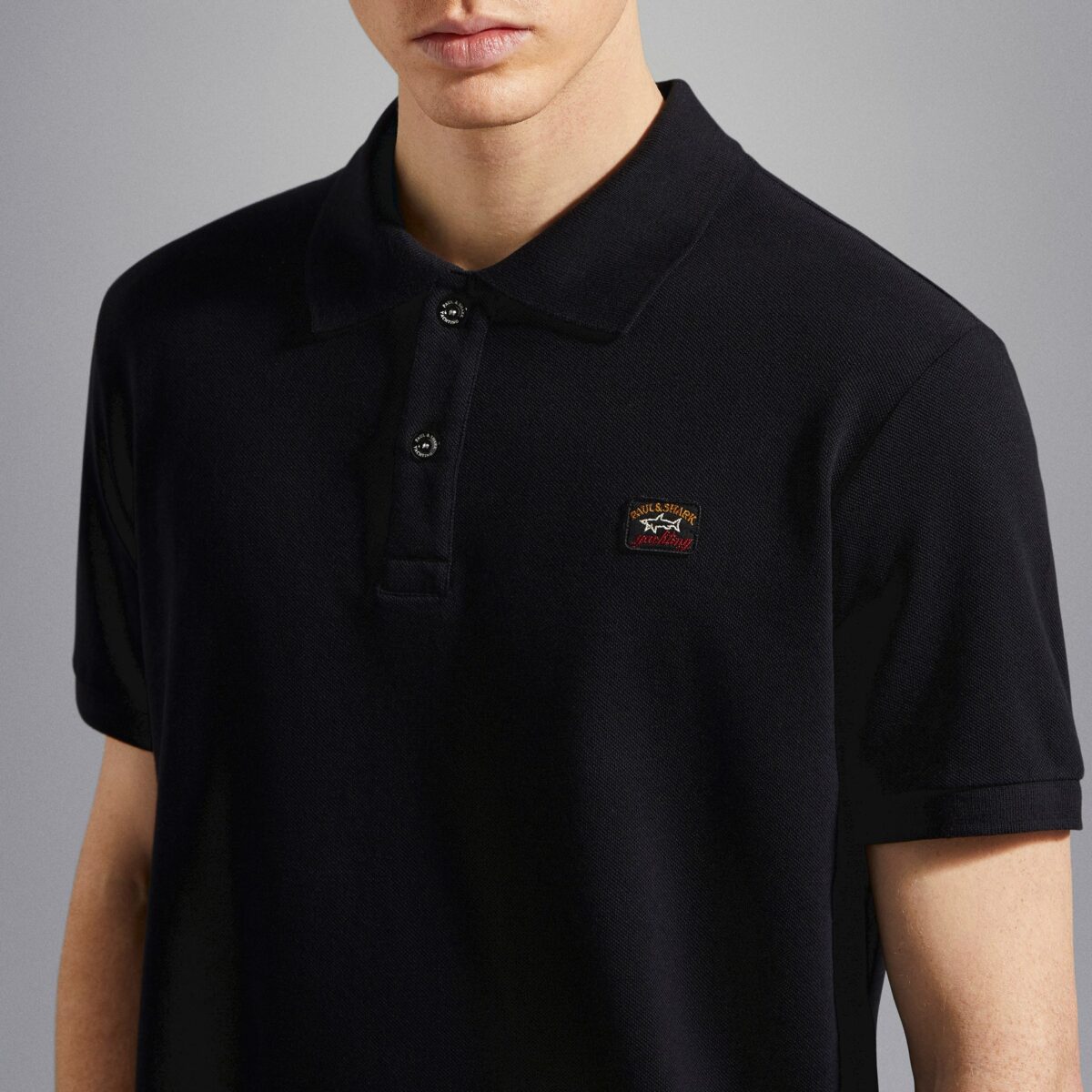 PAUL&SHARK MEN  COTTON PIQUÉ POLO WITH ICONIC BADGE BLACK - Image 3