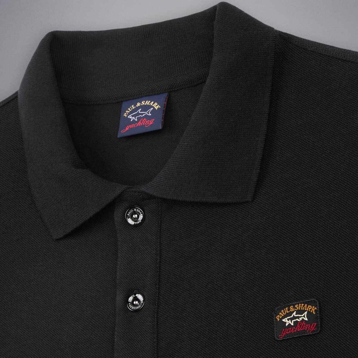PAUL&SHARK MEN  COTTON PIQUÉ POLO WITH ICONIC BADGE BLACK - Image 2