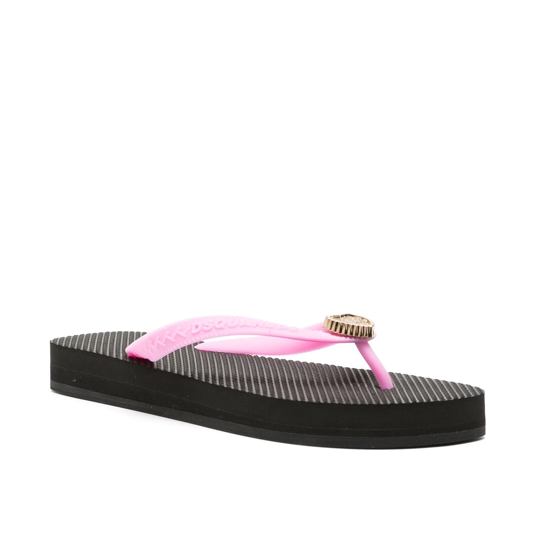 FFW0019-17200001-M591-2 DSQUARED2 WOMAN HEART FLIP FLOPS BLACK PINK - Image 1