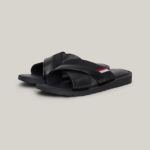 TOMMY HILFIGER ΜΕΝ LEATHER CROSSOVER STRAP SANDALS BLACK