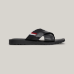 TOMMY HILFIGER ΜΕΝ LEATHER CROSSOVER STRAP SANDALS BLACK - Image 5