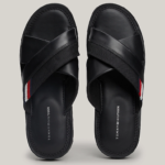 TOMMY HILFIGER ΜΕΝ LEATHER CROSSOVER STRAP SANDALS BLACK - Image 4