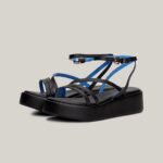 TOMMY HILFIGER WOMAN LEATHER STRAP PLATFORM SANDALS BLACK