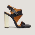 TOMMY HILFIGER WOMAN TH MONOGRAM LEATHER BLOCK HEEL SANDALS BLACK