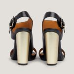 TOMMY HILFIGER WOMAN TH MONOGRAM LEATHER BLOCK HEEL SANDALS BLACK - Image 3