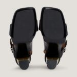 TOMMY HILFIGER WOMAN TH MONOGRAM LEATHER BLOCK HEEL SANDALS BLACK - Image 4