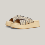 TOMMY HILFIGER WOMAN TH MONOGRAM RAFIA WEDGE FLATFORM SANDALS NEUTRAL