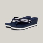 TOMMY HILFIGER WOMAN LOGO STRAP WEDGE HEEL BEACH SANDALS SPACE BLUE