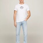 TOMMY HILFIGER MEN GLOBAL STRIPE ARCHIVE CREST LOGO SLIM T-SHIRT WHITE - Image 3