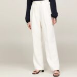 TOMMY HILFIGER WOMAN ELEVATED RELAXED STRAIGHT TROUSERS ECRU