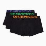EMPORIO ARMANI  THREE-PACK OF ASV SHINY LOGO WAISTBAND ORGANIC-COTTON BOXER BRIEFS BLACK