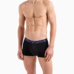 EMPORIO ARMANI  THREE-PACK OF ASV SHINY LOGO WAISTBAND ORGANIC-COTTON BOXER BRIEFS BLACK - Image 4