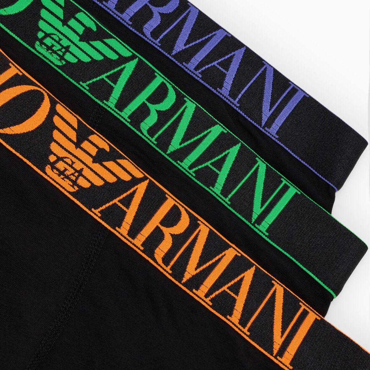 EMPORIO ARMANI  THREE-PACK OF ASV SHINY LOGO WAISTBAND ORGANIC-COTTON BOXER BRIEFS BLACK - Image 2