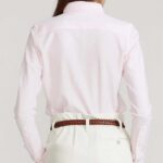 POLO RALPH LAUREN WOMAN LONG-SLEEVE STRIPED KNIT OXFORD SHIRT CARMEL PINK/WHITE - Image 3