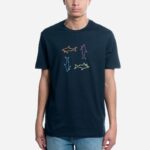 PAUL&SHARK MEN ORGANIC COTTON T-SHIRT WITH PRINTED SHARK - BLUE